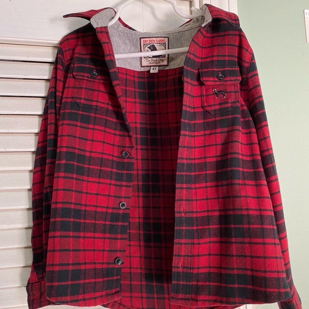 The Black Dog Red and Black Toddler Kids Plaid Flannel Shirt